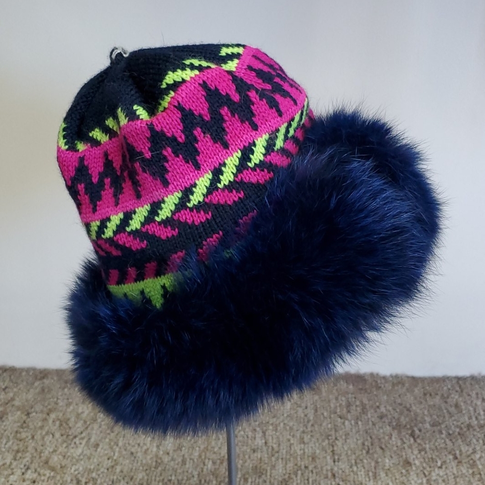 Knit Hat with Fox Fur Trim
